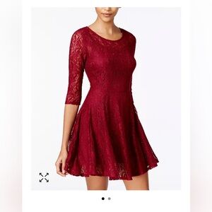 Juniors Lace Illusion A-Line Dress - Burgundy XL